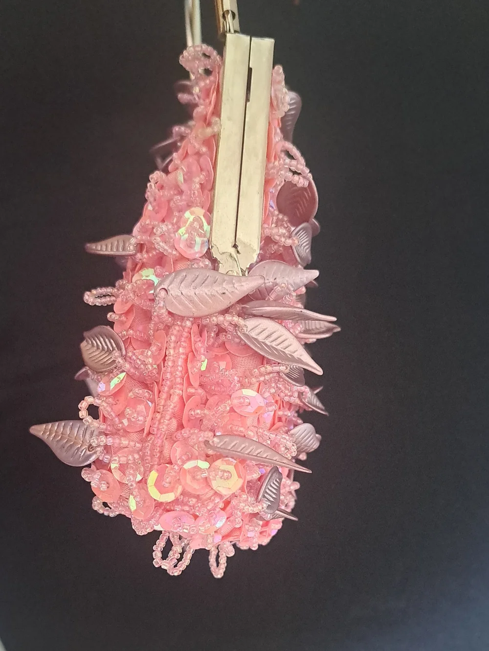 Pink Leaf Sequin Evening Clutch with Top Handle